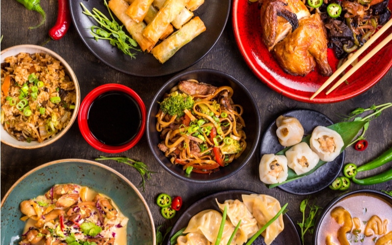 A colorful array of Malay traditional dishes
