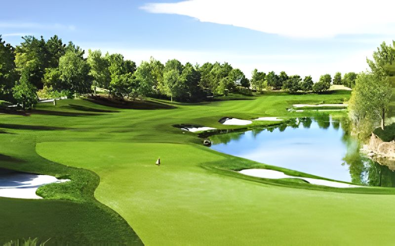 Beautiful golf course view at FLC Quy Nhon featuring smooth fairways, calm water, and surrounding greenery.