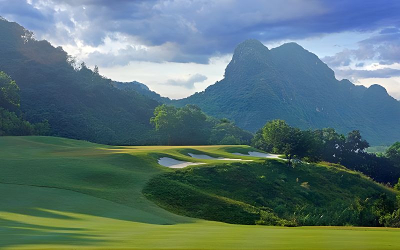 Stone Valley Golf Resort with rolling fairways and mountains in the background.