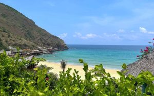 Beautiful beach view of Quy Nhon Beach under a blue sky
