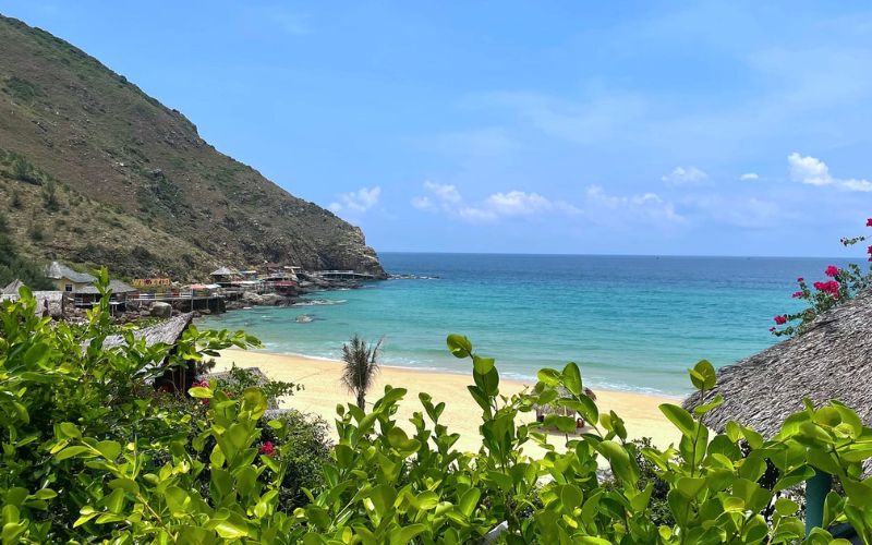Beautiful beach view of Quy Nhon Beach under a blue sky